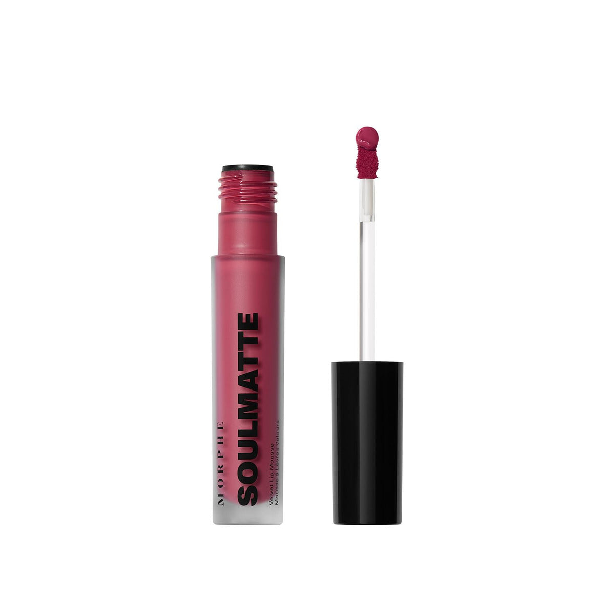 MORPHE Soulmatte Velvet Lip Mousse Bella in bold color with Vitamin E hydration.
