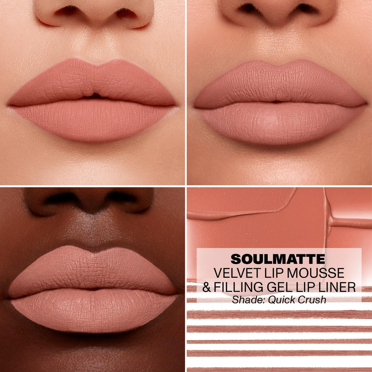 Morphe Soulmatte Velvet Lip Mousse Vitamin E hydration shown on lips.