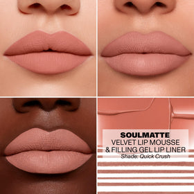 Morphe Soulmatte Velvet Lip Mousse Vitamin E hydration shown on lips.