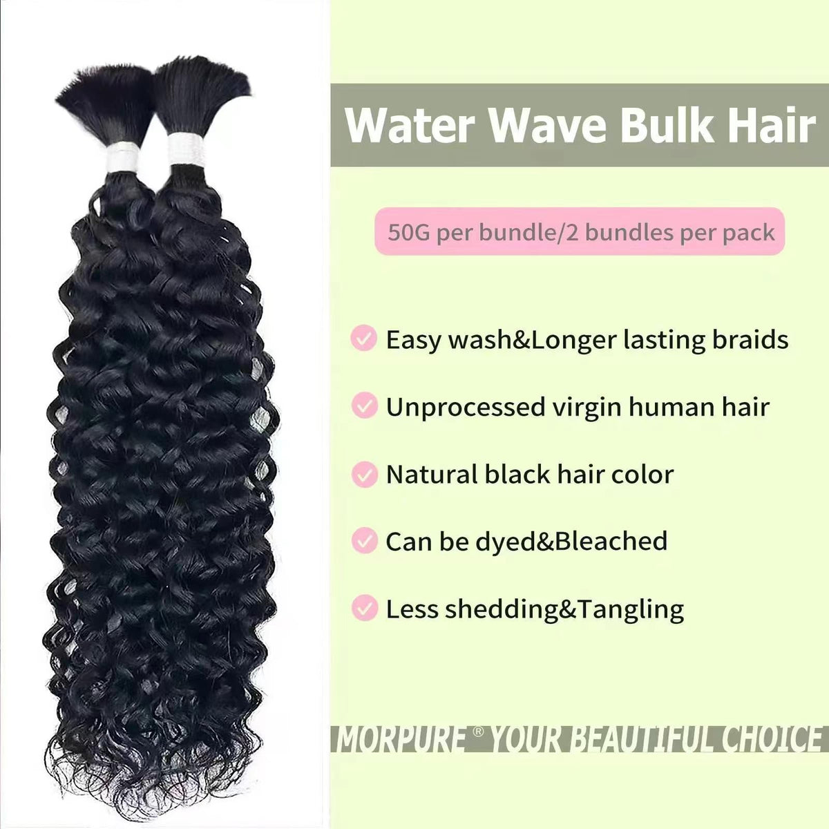 Morpure natural black virgin braiding hair ready for dyeing and styling