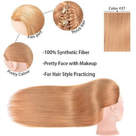 MORRIS blonde mannequin head in classroom setup for student practice.