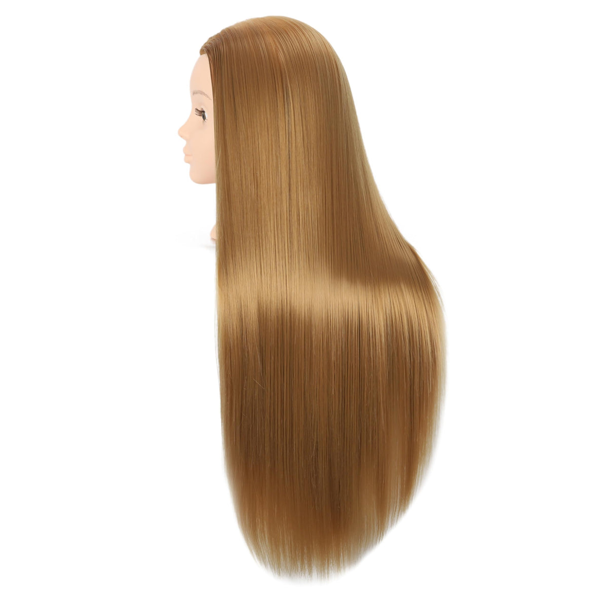 MORRIS closeup of blonde synthetic hair texture for realistic styling practice.