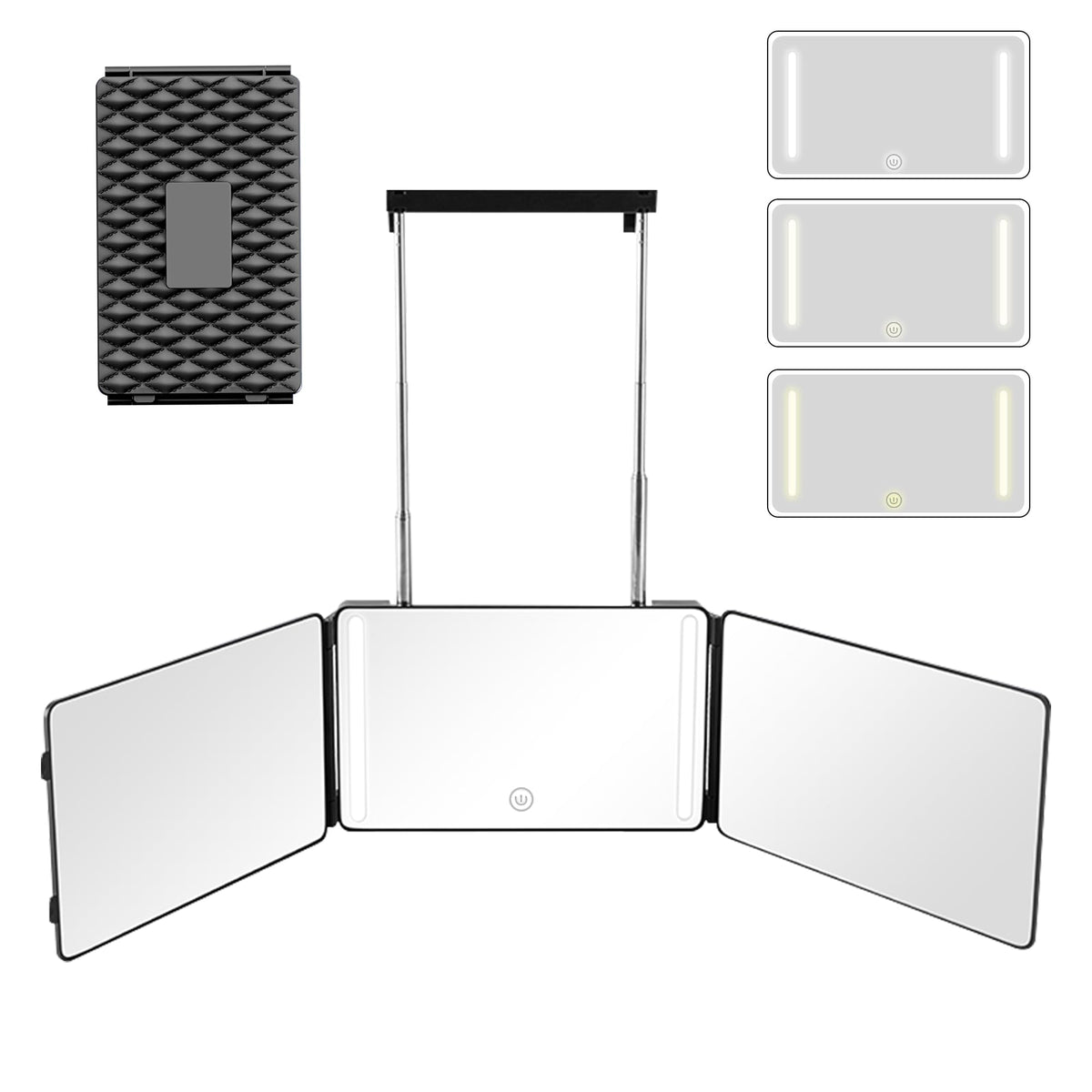 Moruedtu 3Way Mirror with LED back-view for precise DIY haircuts at home