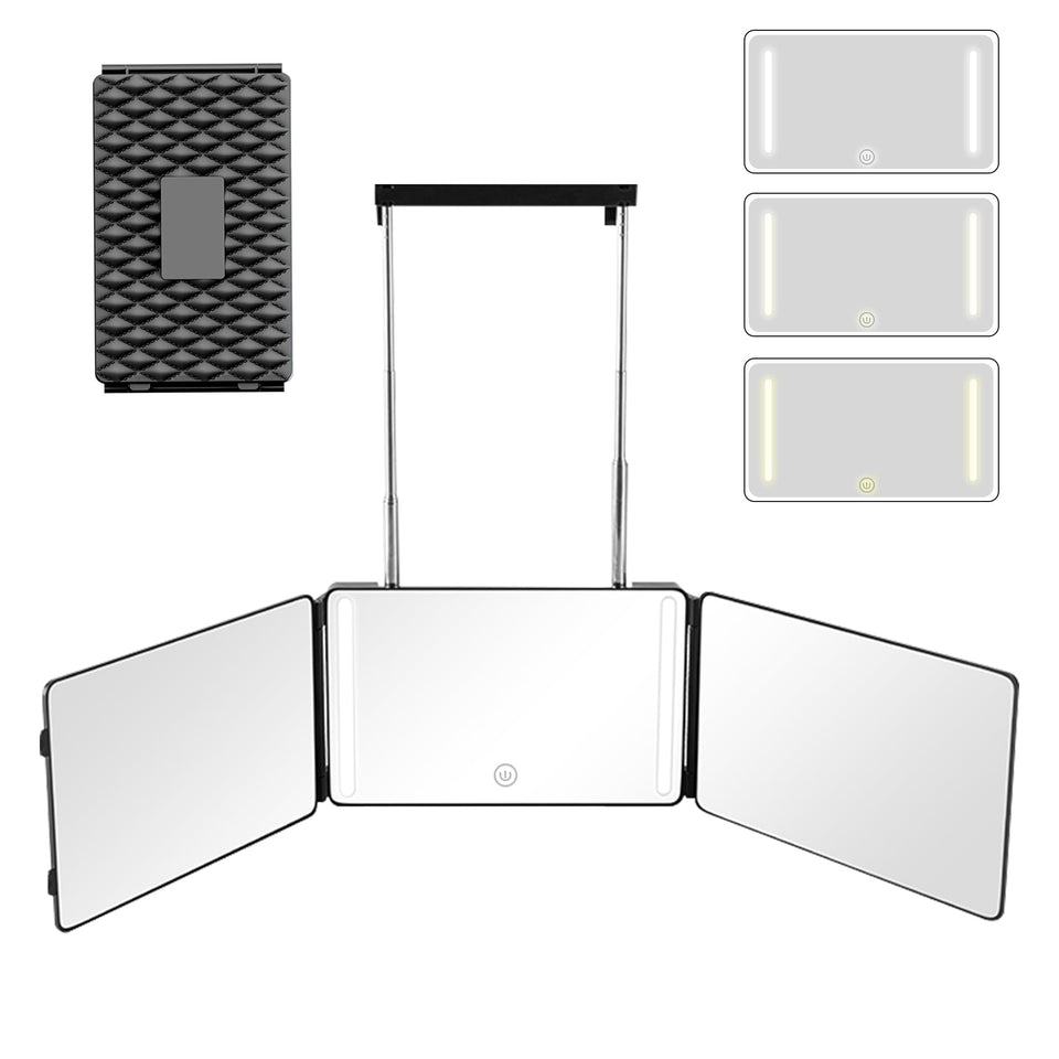 Moruedtu 3Way Mirror with LED back-view for precise DIY haircuts at home