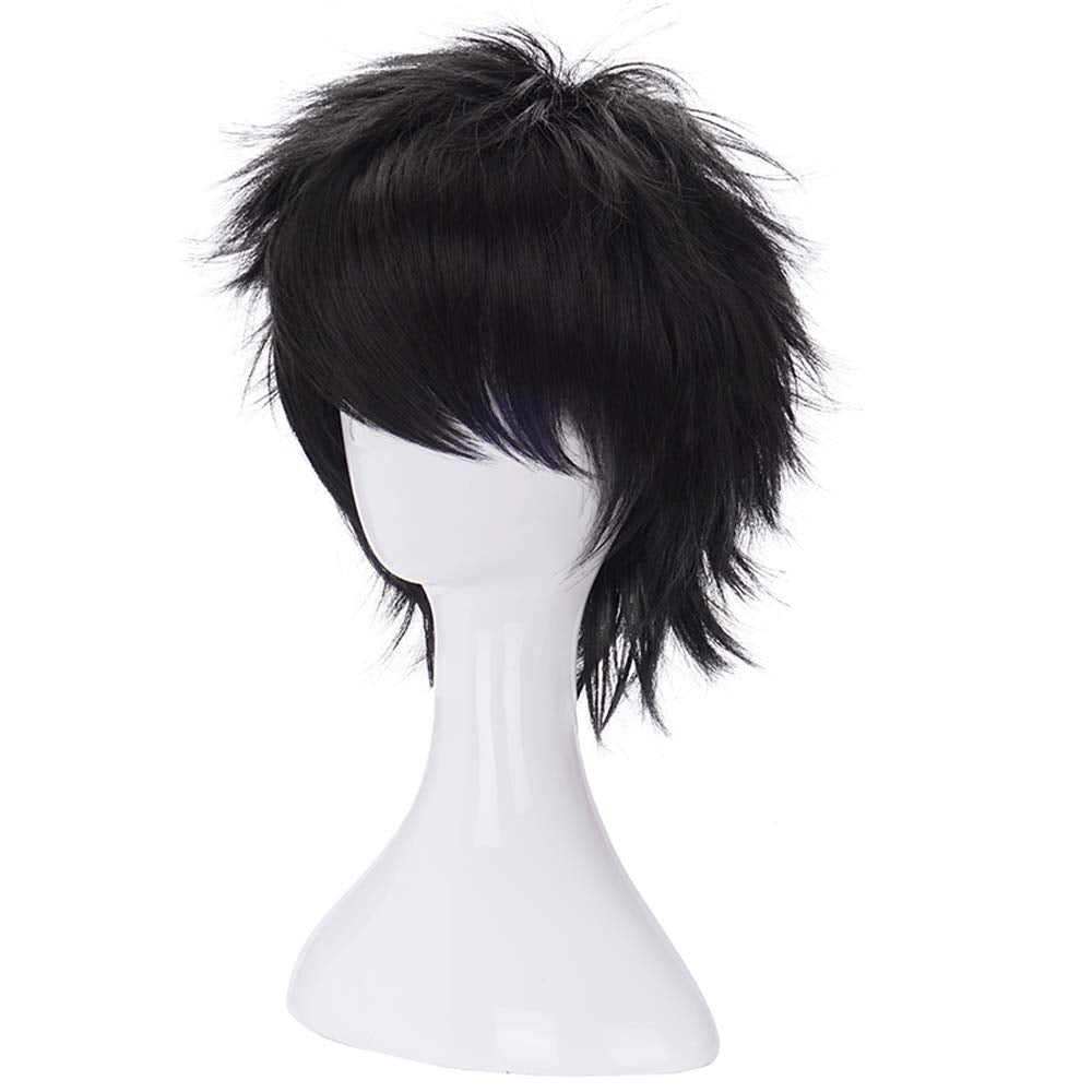 Morvally Short Messy Black Wig on breathable rose-net cap for comfort.