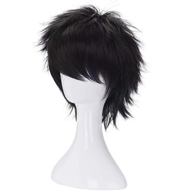 Morvally Short Messy Black Wig on breathable rose-net cap for comfort.