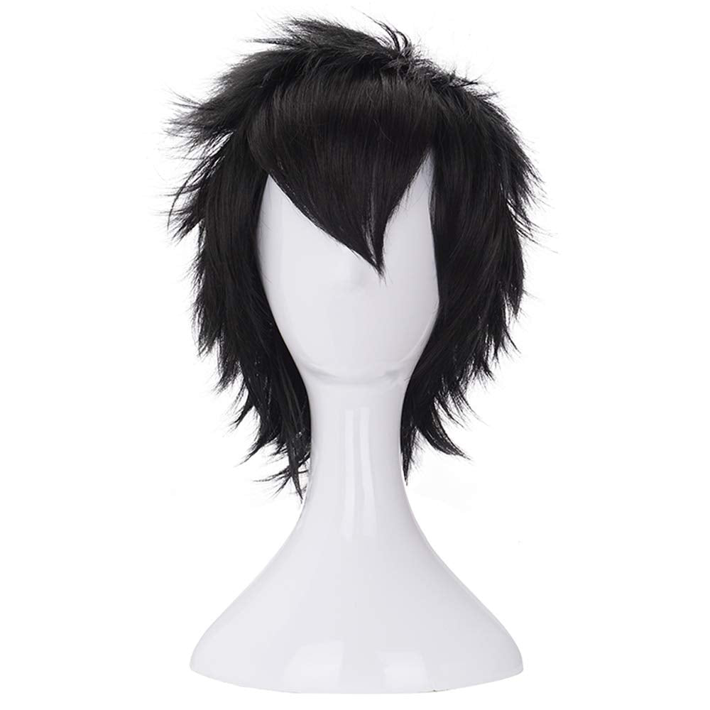 Morvally Short Messy Black Wig shows realistic scalp under lighting.