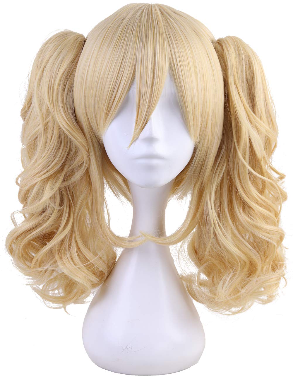Morvally short straight blonde bob wig with two clip ponytails for cosplay