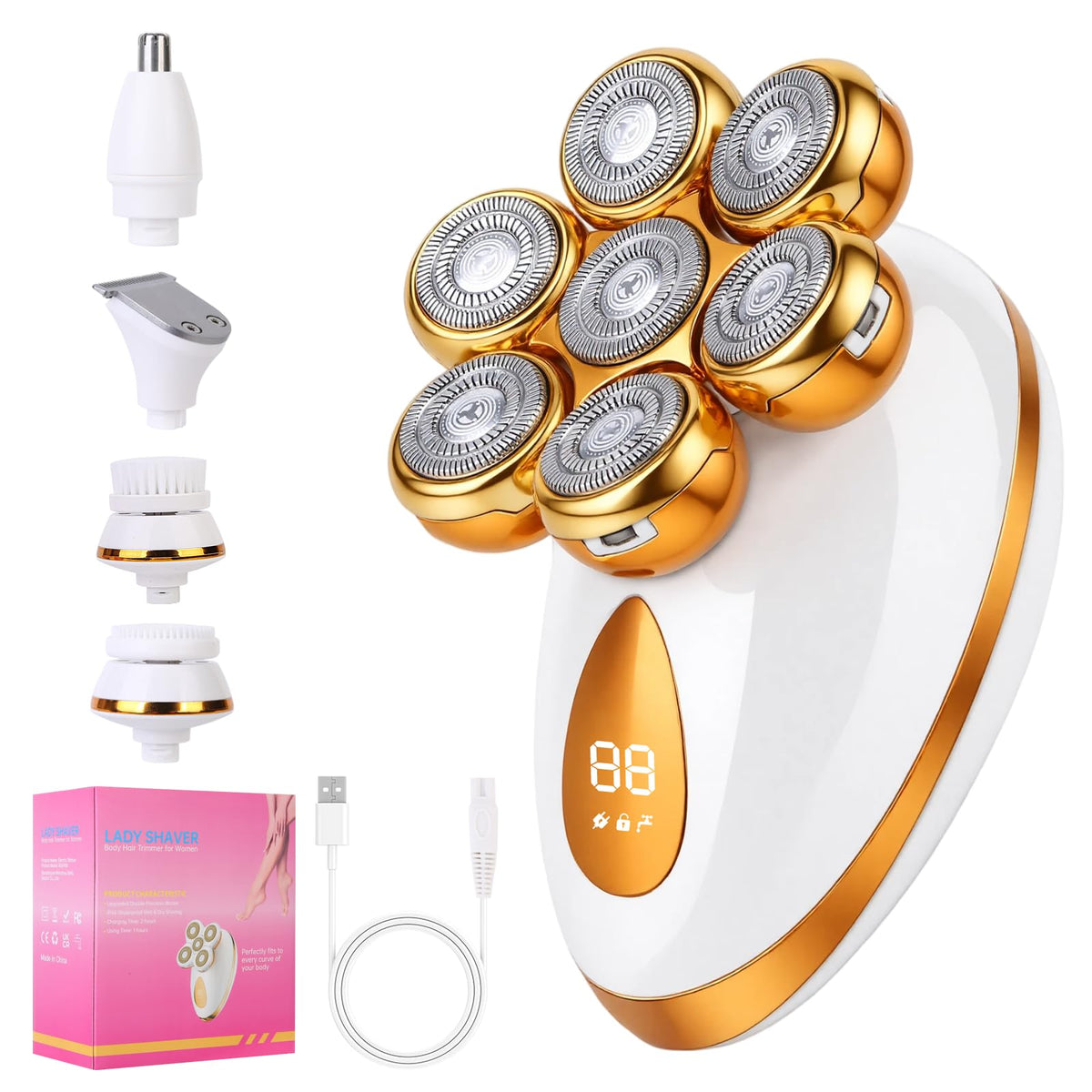 Mosago 7-head 5-in-1 shaver front view for full-body grooming