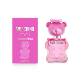Close-up of candied citrus note on Moschino Bubble Gum EDT label for bright opening
