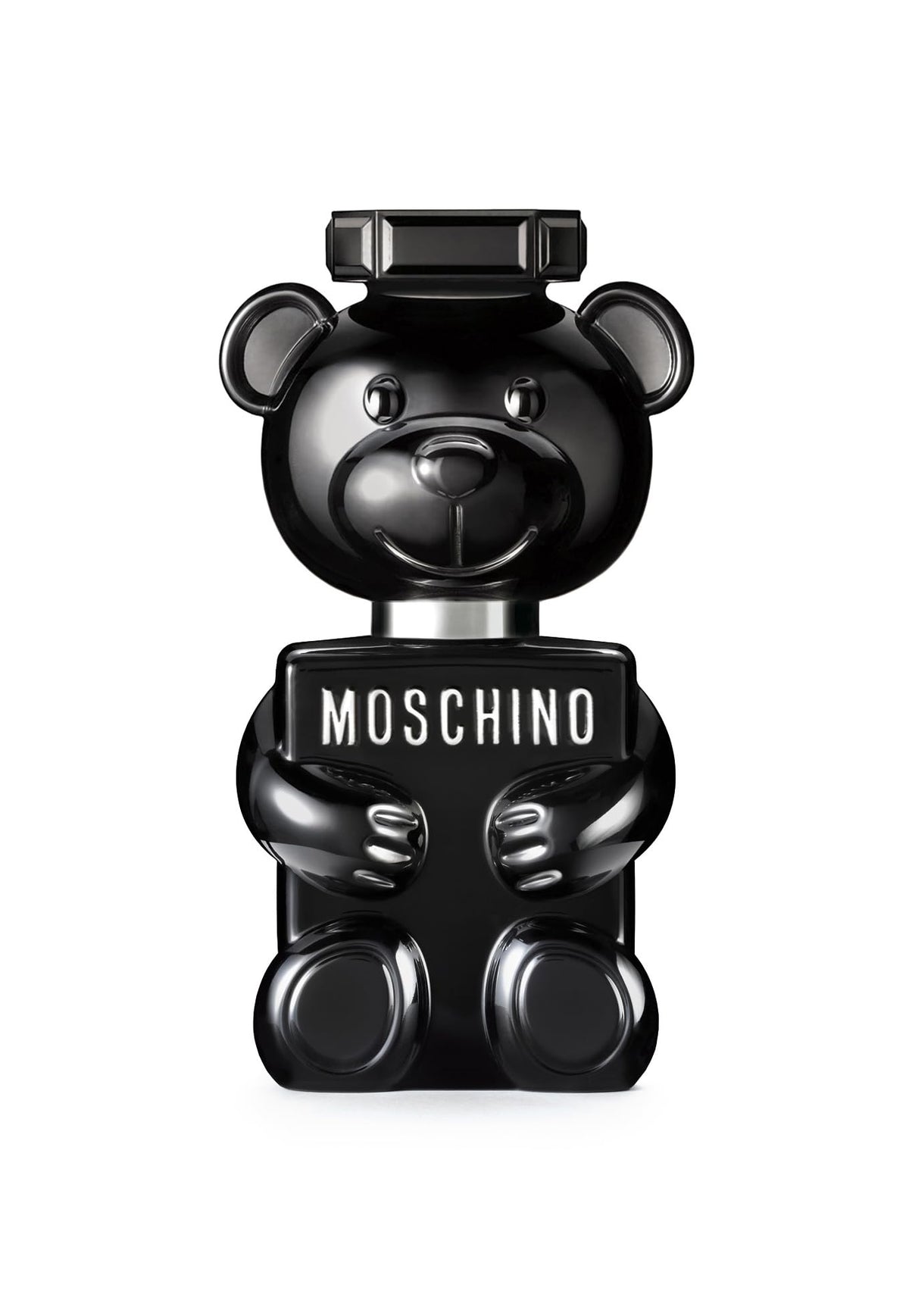 Moschino Toy Boy bottle close-up with a glossy teddy bear design for bold style.