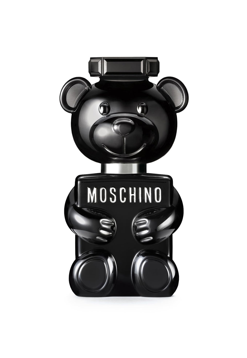 Moschino Toy Boy bottle close-up with a glossy teddy bear design for bold style.