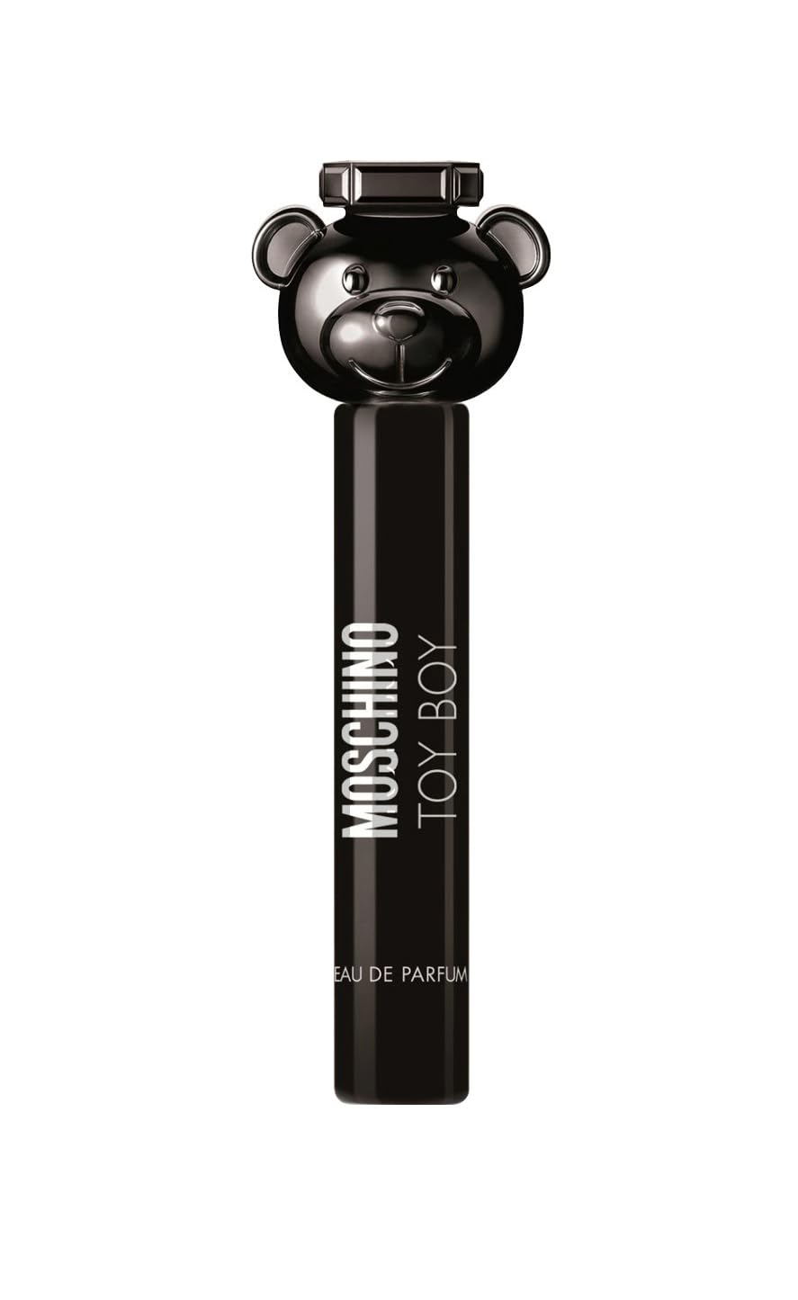 Moschino Toy Boy travel spray bottle for on-the-go fragrance refresh.