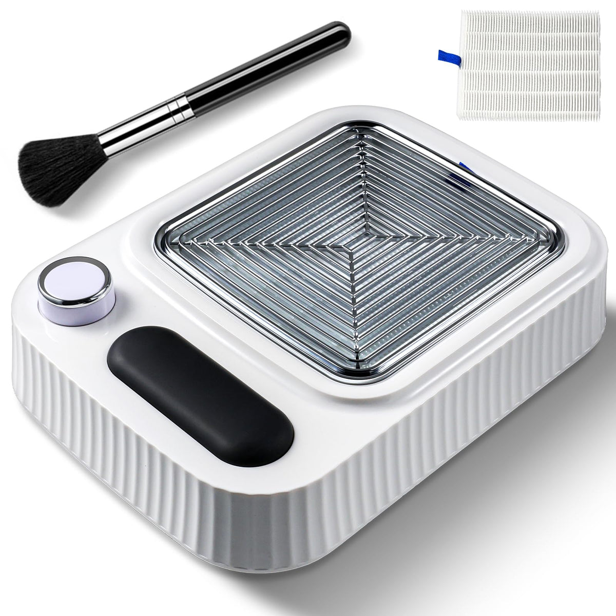 MOSKANY 80W nail dust collector front view keeps your workstation clean during acrylic filing.