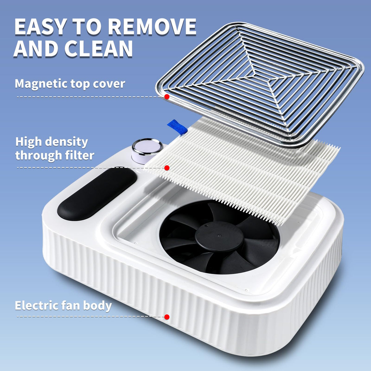 MOSKANY dust collector with included brush and reusable filters.