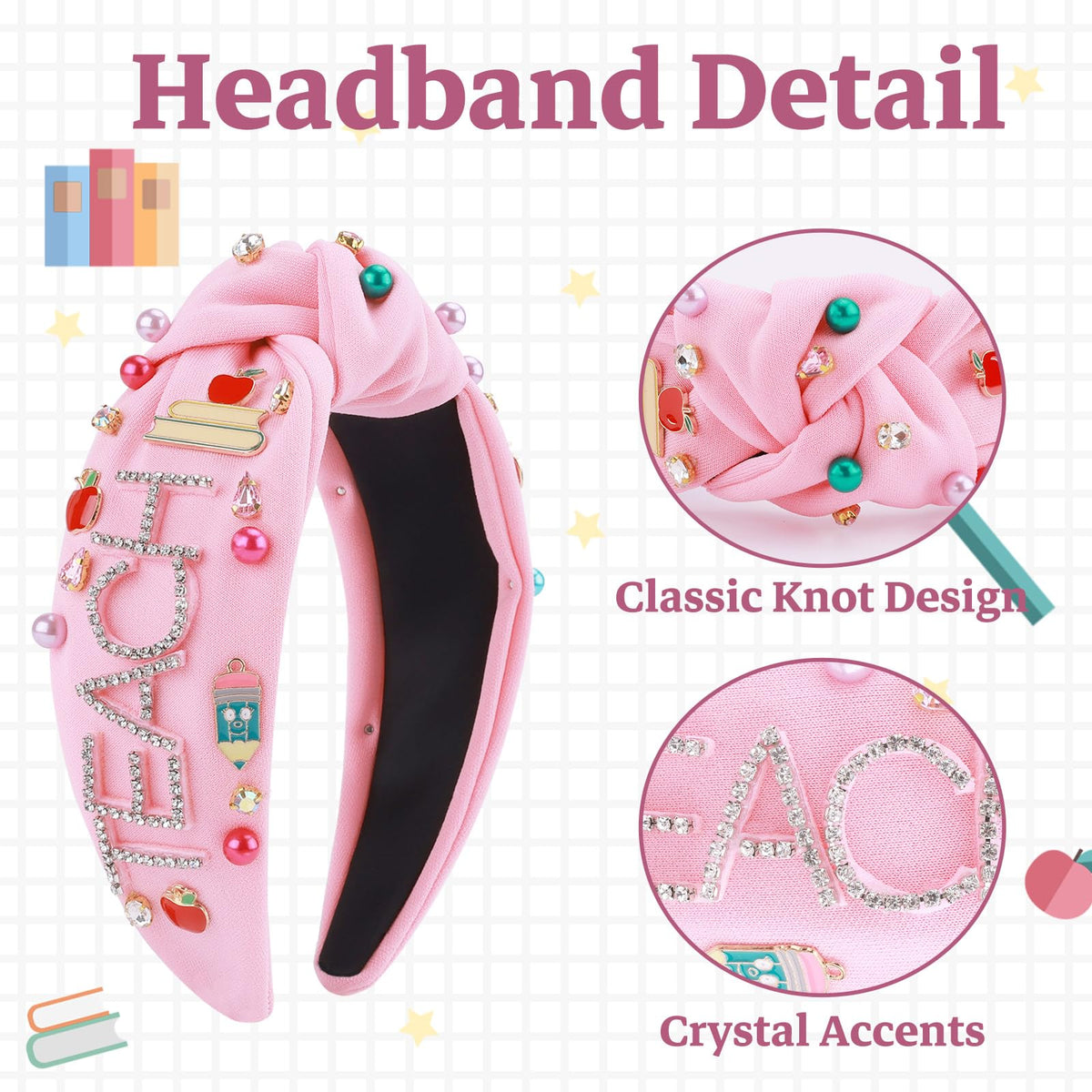 MOSOTECH pink headband with pearl accents for subtle elegance.