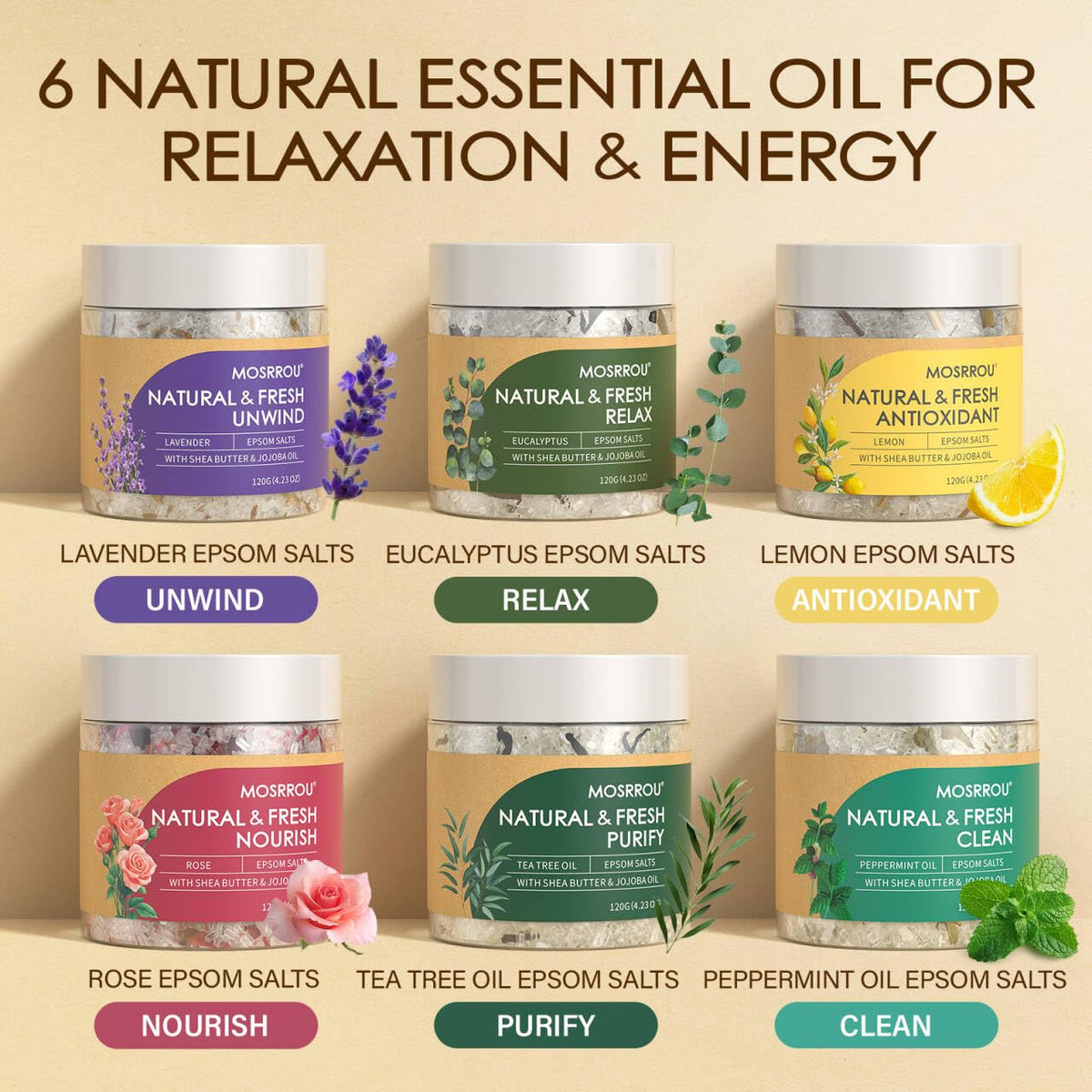 MOSRROU Epsom salts lemon soak with antioxidant care for refreshed skin