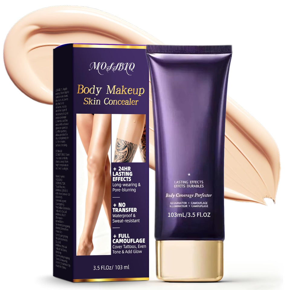 MOSSBIQ Tattoo Cover Up Waterproof Bottle blends to natural skin tone for seamless coverage.