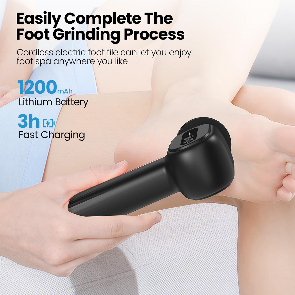 Mosthink 2-in-1 Foot File and Nail Grinder demonstrates compact design for convenient at home care