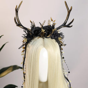 MOSTORY Black Flower Reindeer Headpiece pairs with gothic and renaissance outfits