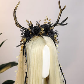 MOSTORY Black Flower Reindeer Headpiece available in white blue and coffee colorways