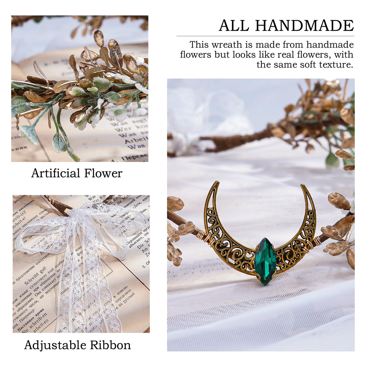 MOSTORY gold flower crown adds magical flair to costumes and celebrations.