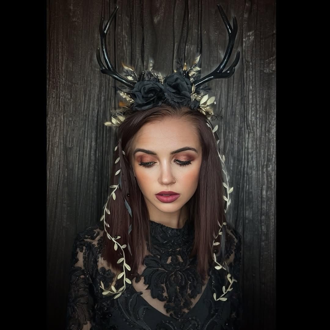 MOSTORY flower antlers feature delicate vine tassels for magical forest looks