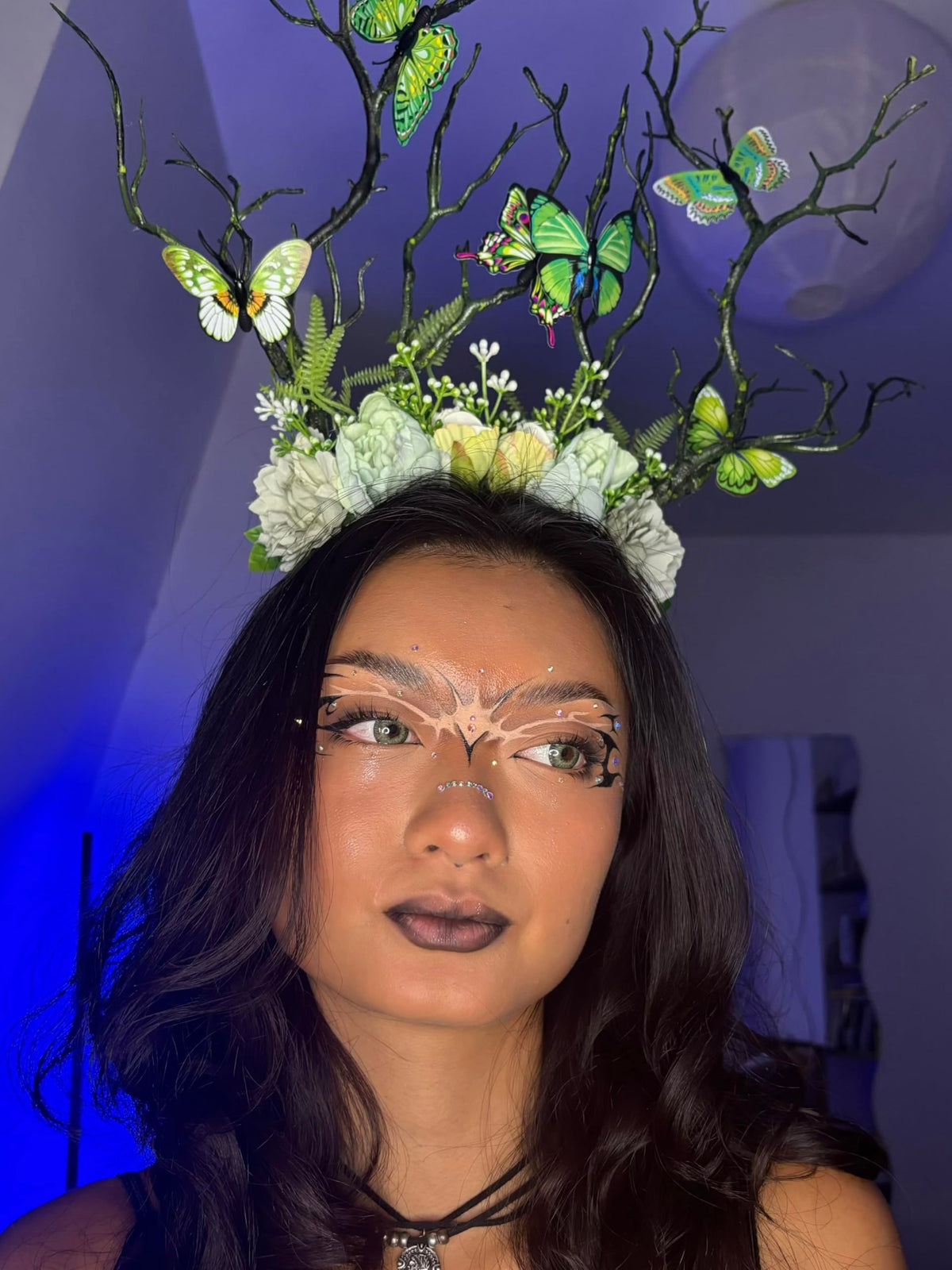 MOSTORY Green Flower Branch Headband butterflies detail adds whimsical charm for Renaissance fairs.