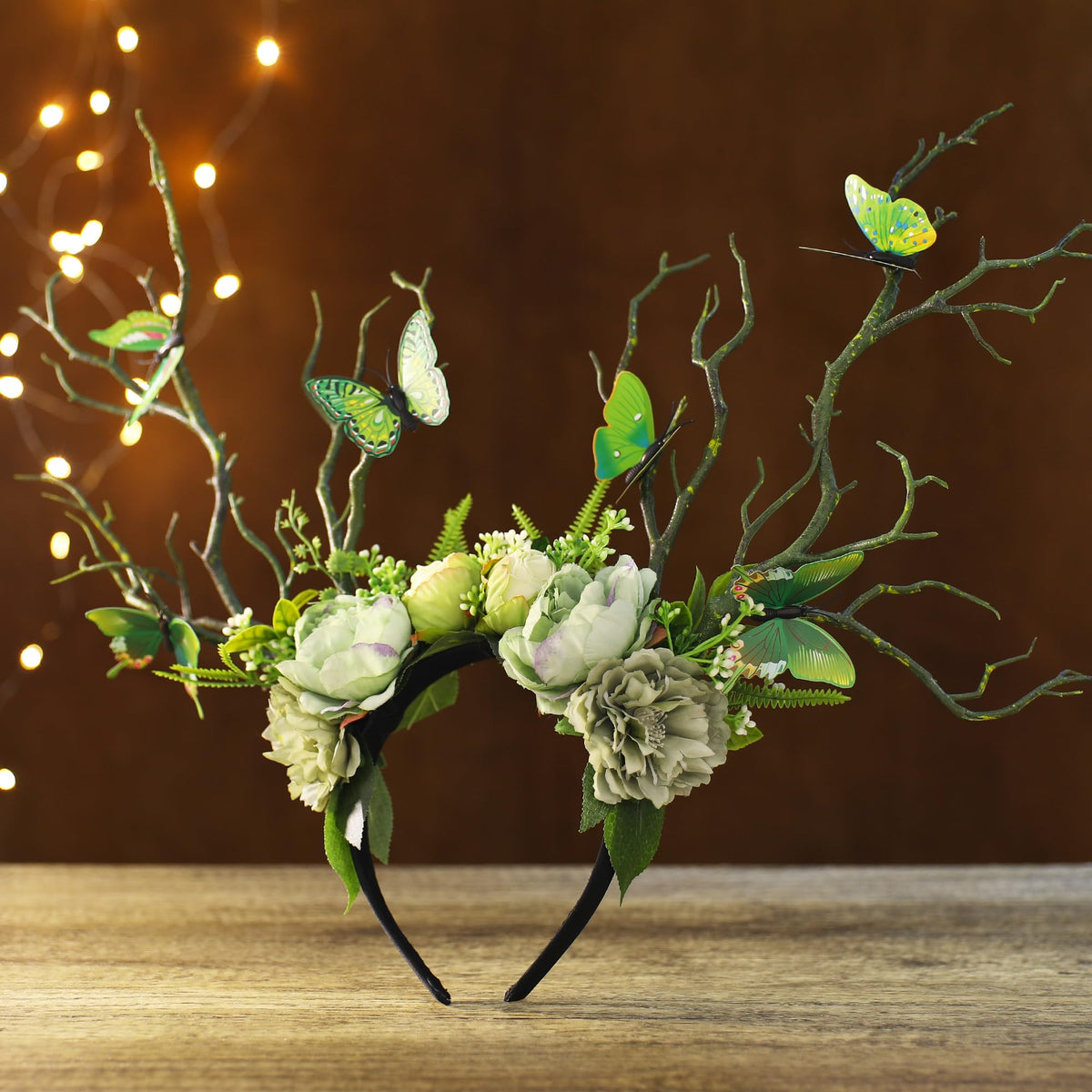 MOSTORY Green Flower Branch Headband cosplay photoshoot prop adds nature-forward flair.