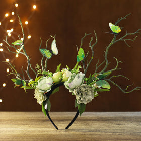 MOSTORY Green Flower Branch Headband cosplay photoshoot prop adds nature-forward flair.