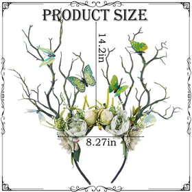 MOSTORY Green Flower Branch Headband full-crown view showcases bouquet and leaf details.