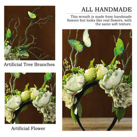 MOSTORY Green Flower Branch Headband nature-inspired accessory complements outdoor festivals.