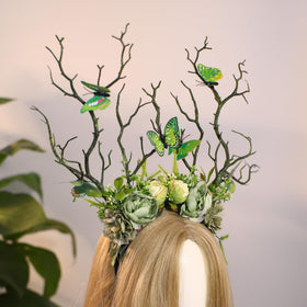 MOSTORY Green Flower Branch Headband renaissance-costume pairing elevates period-inspired looks.