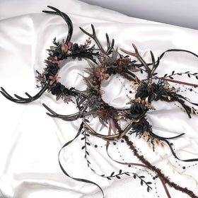 MOSTORY Black Flower Reindeer Headpiece completes nature inspired fantasy costumes