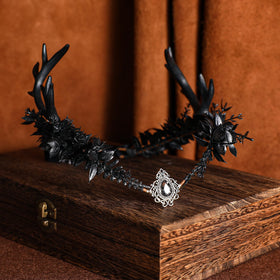 MOSTORY Woodland-inspired crown with intricate floral and horn design