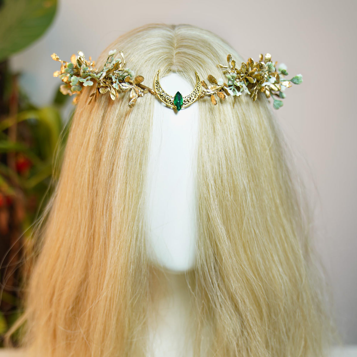 MOSTORY woodland leaves and rhinestones crown adds natural shimmer for cosplay and photos.