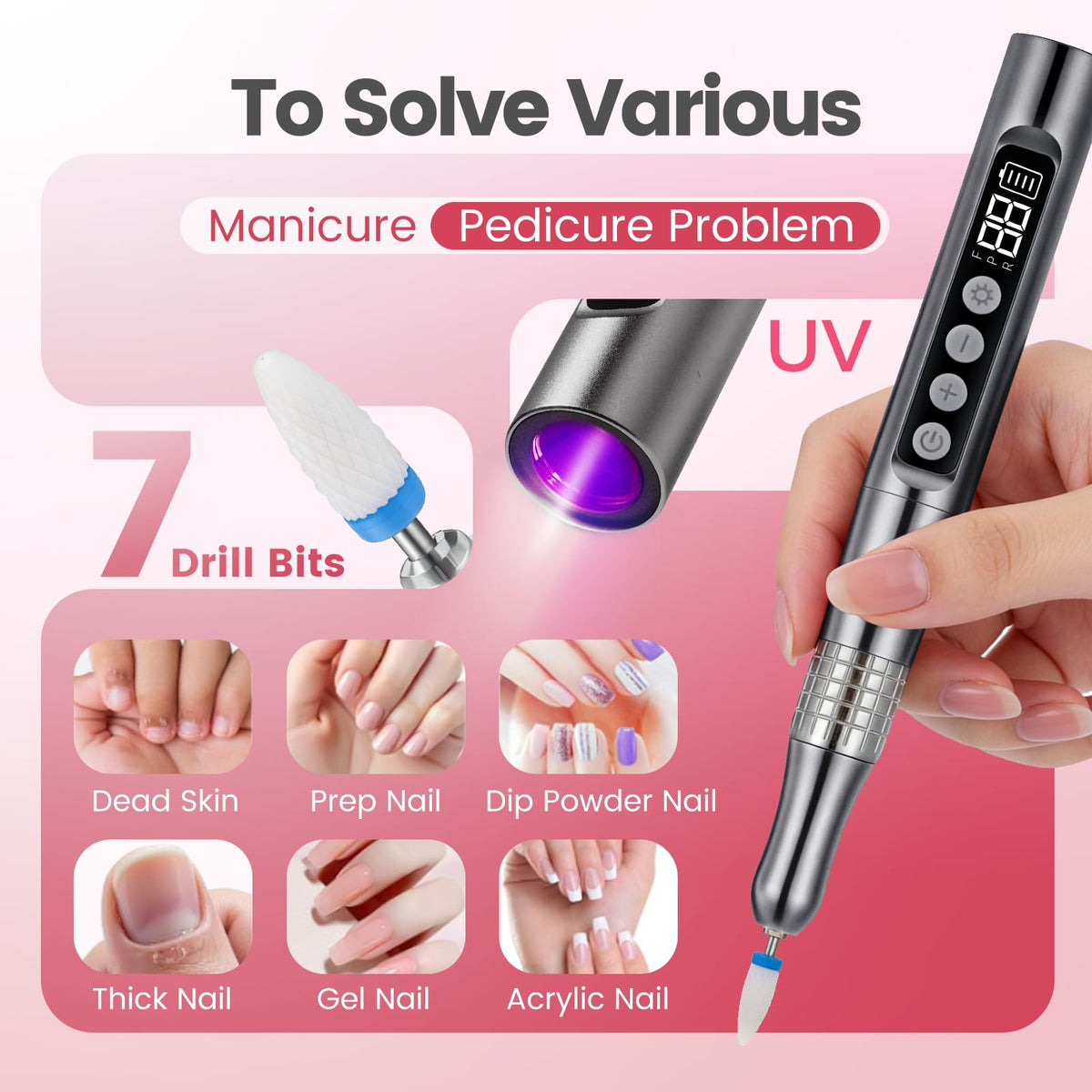 Cordless Mosuglia design ideal for travel and on-the-go manicures.