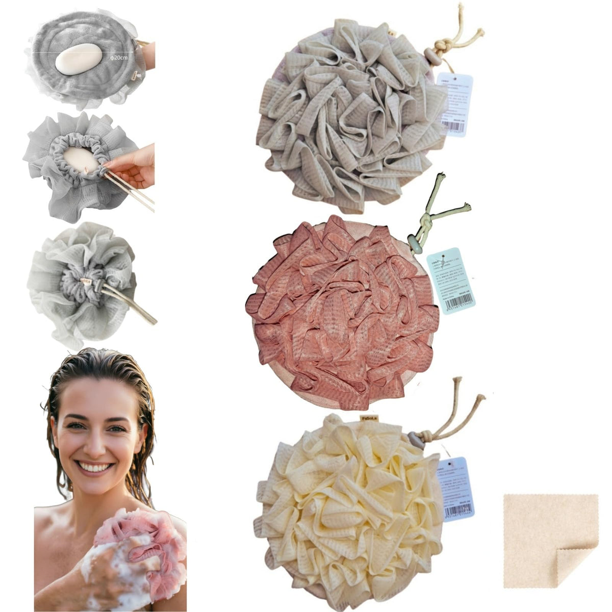 MOSYFEIBI washcloth-loofah 2-in-1 for gentle exfoliation during baths