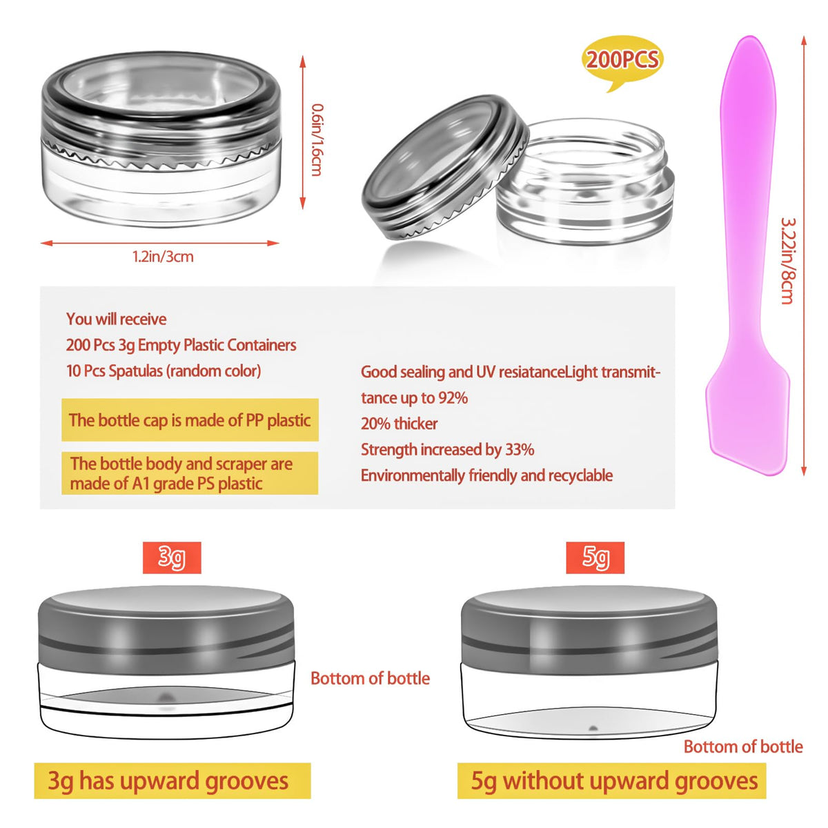 MotBach 3ml clear cosmetic container lets you see contents at a glance.