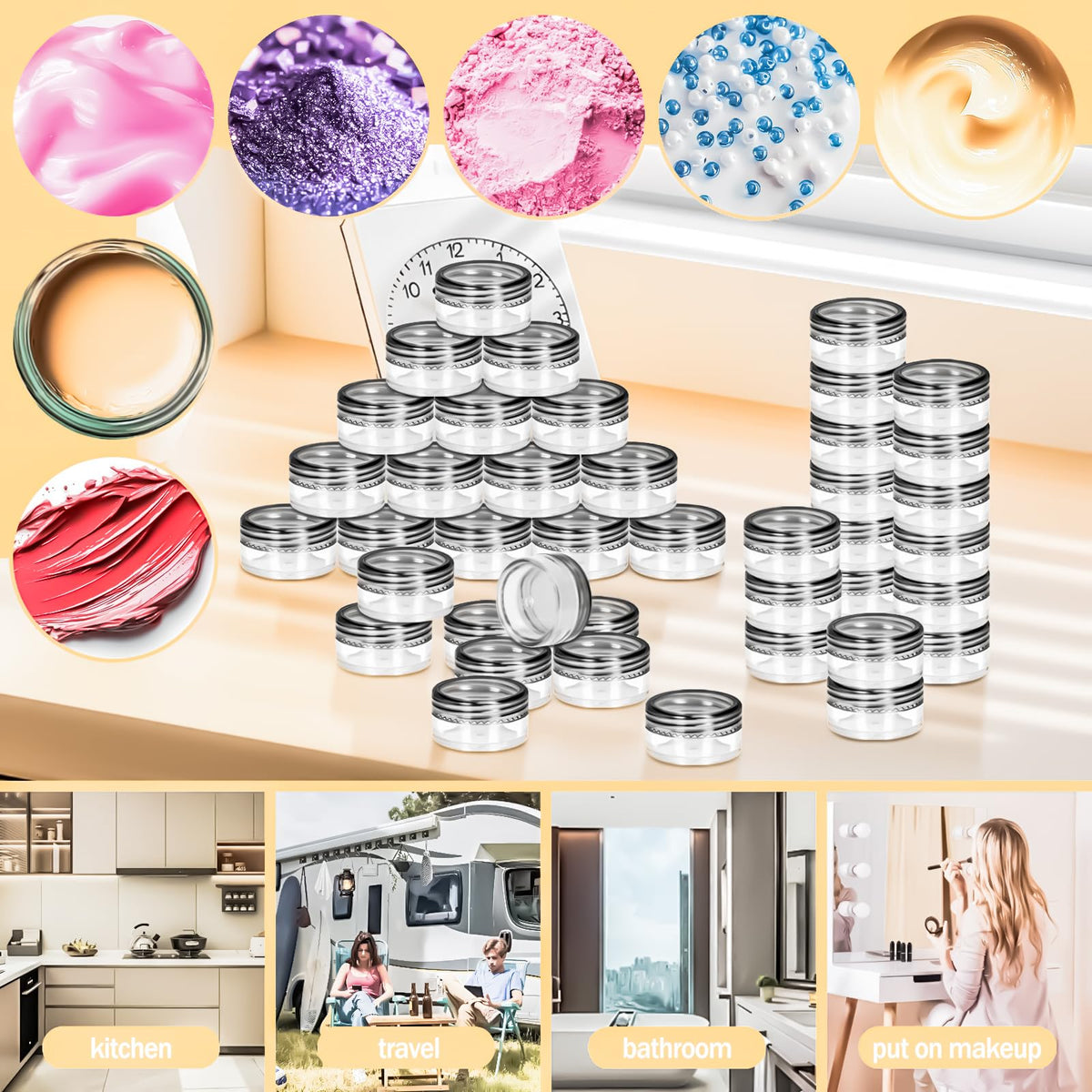 MotBach portable cosmetic jars pack fits purse and luggage