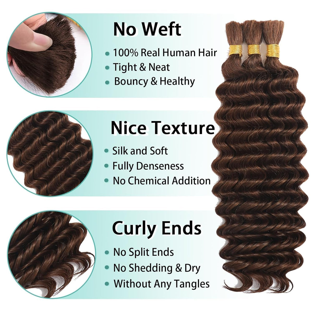MOTFIN Brazilian remy curly texture close-up showing smooth, glossy waves