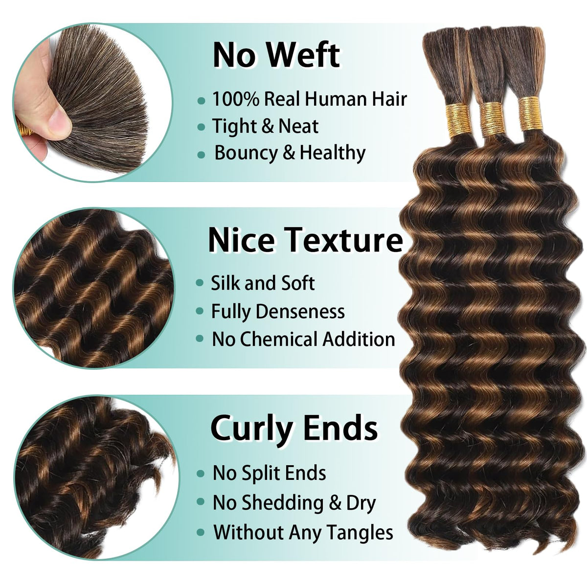 MOTFIN Brazilian virgin remy hair close-up shows glossy, tangle-free curl quality.