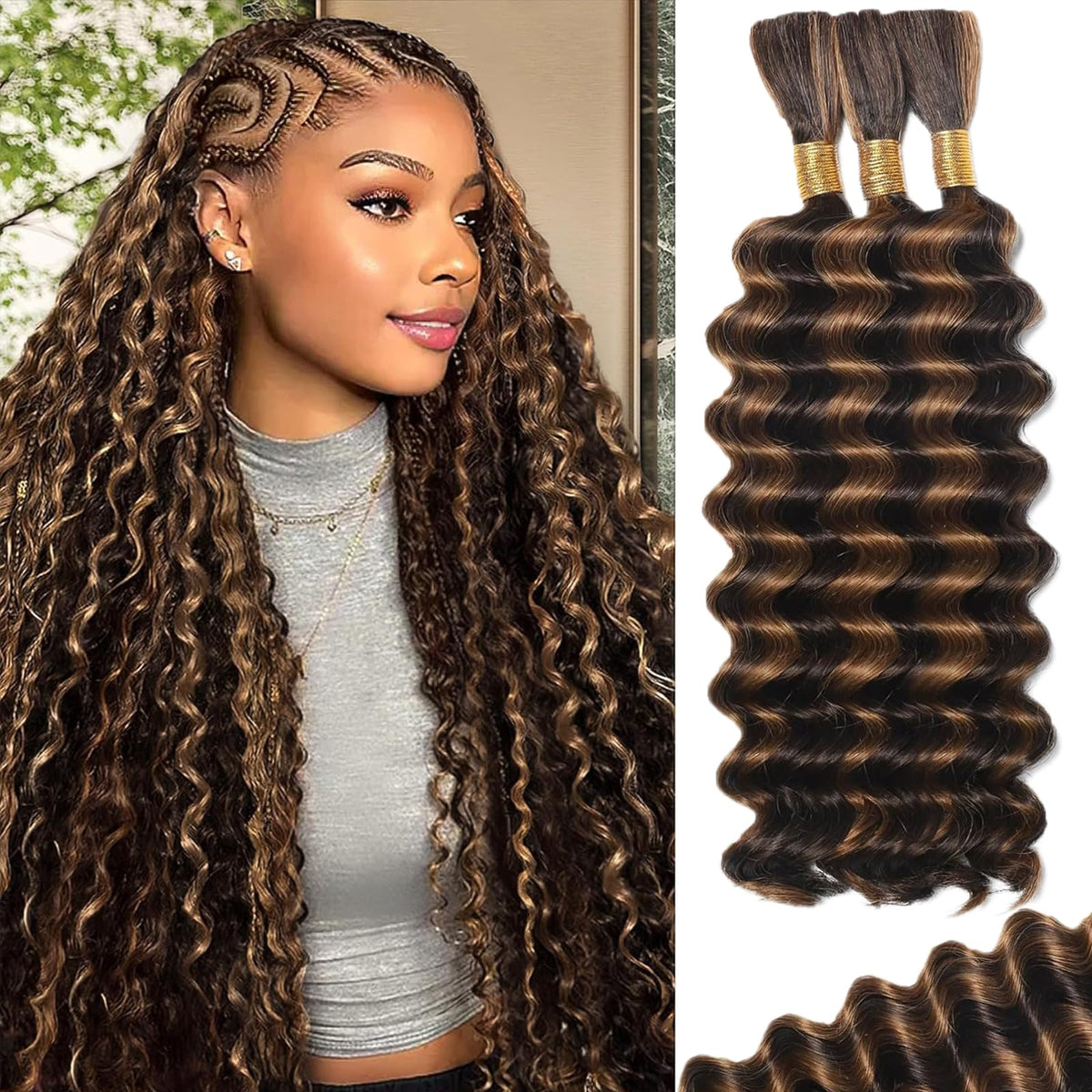 MOTFIN deep wave hair, 20-inch three-bundle pack, ready for long-lasting boho braids.