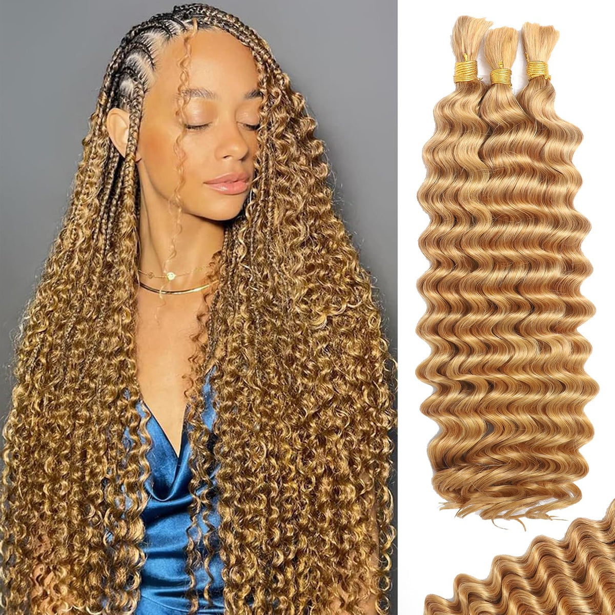 MOTFIN human braiding hair 18in curly deep-wave for lasting boho braids