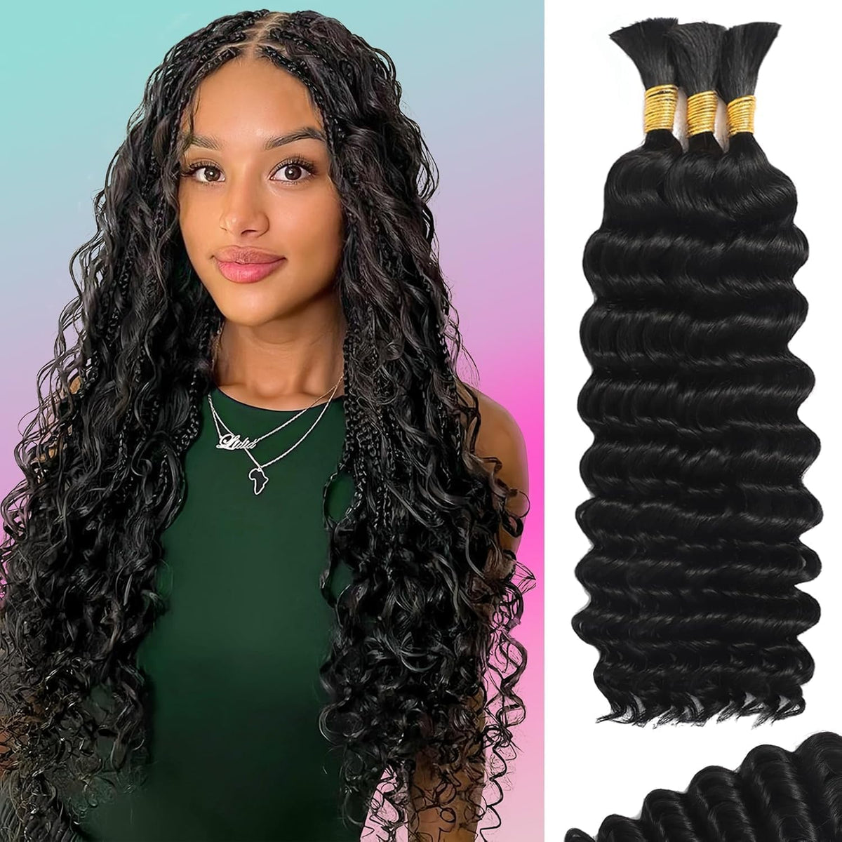 MOTFIN human braiding hair in deep wave gloss highlights versatile styling possibilities for boho looks.