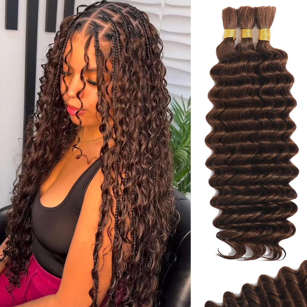 MOTFIN human braiding hair in boho braids, 18-inch close-up shows natural shine.
