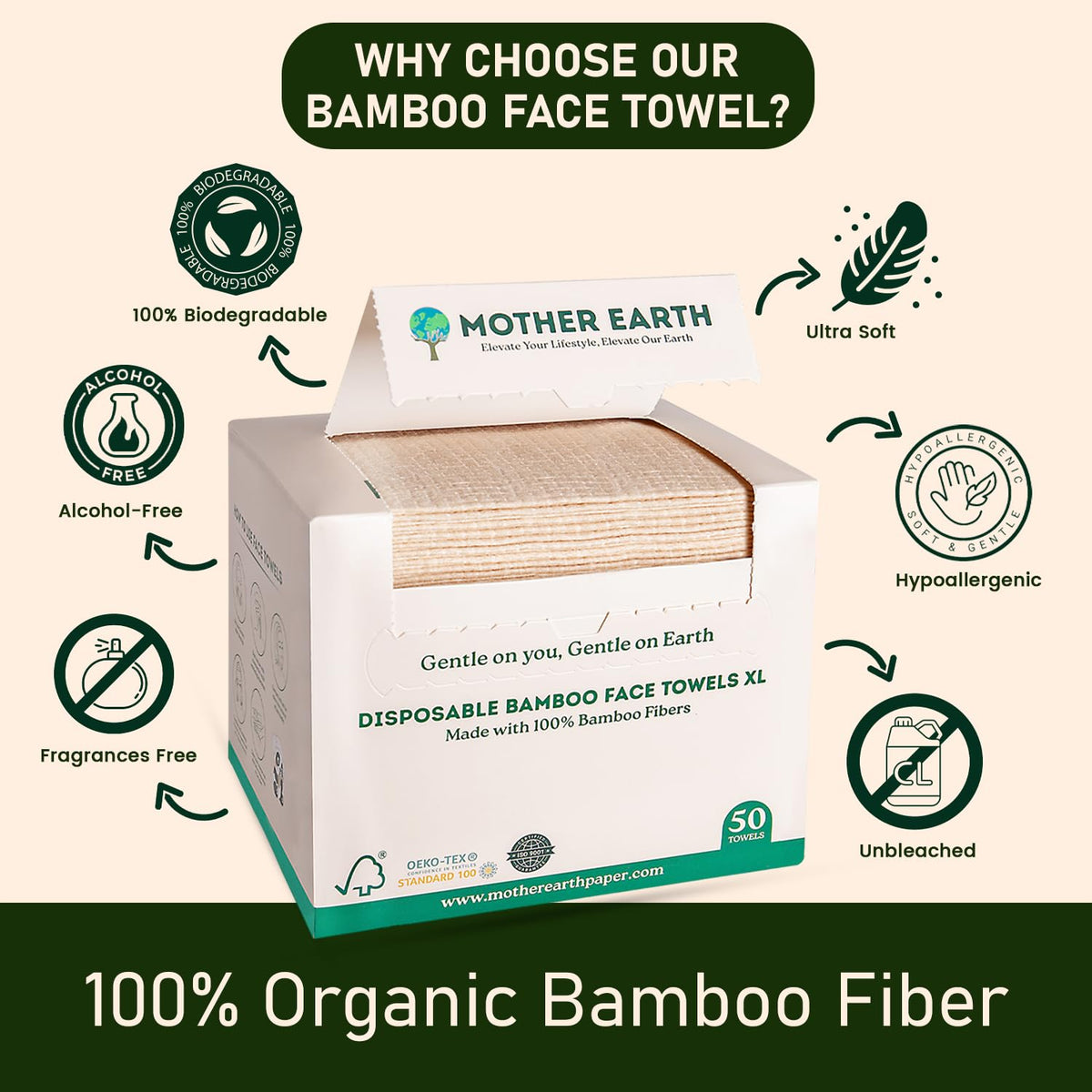 Mother Earth Bamboo Face Towels XL made from bamboo viscose for sustainability and softness.