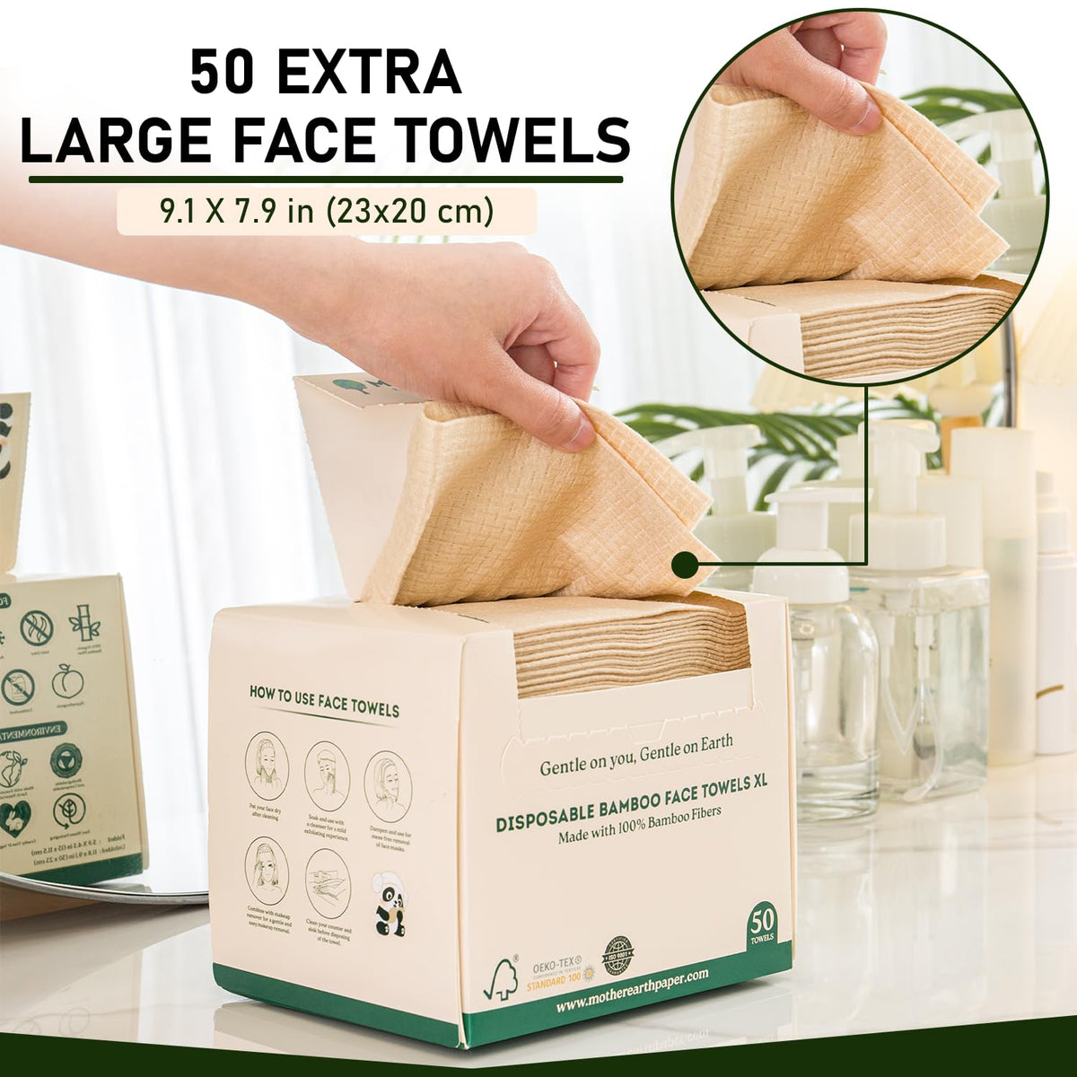 Mother Earth Bamboo Face Towels XL travel pack ideal for on-the-go skincare.