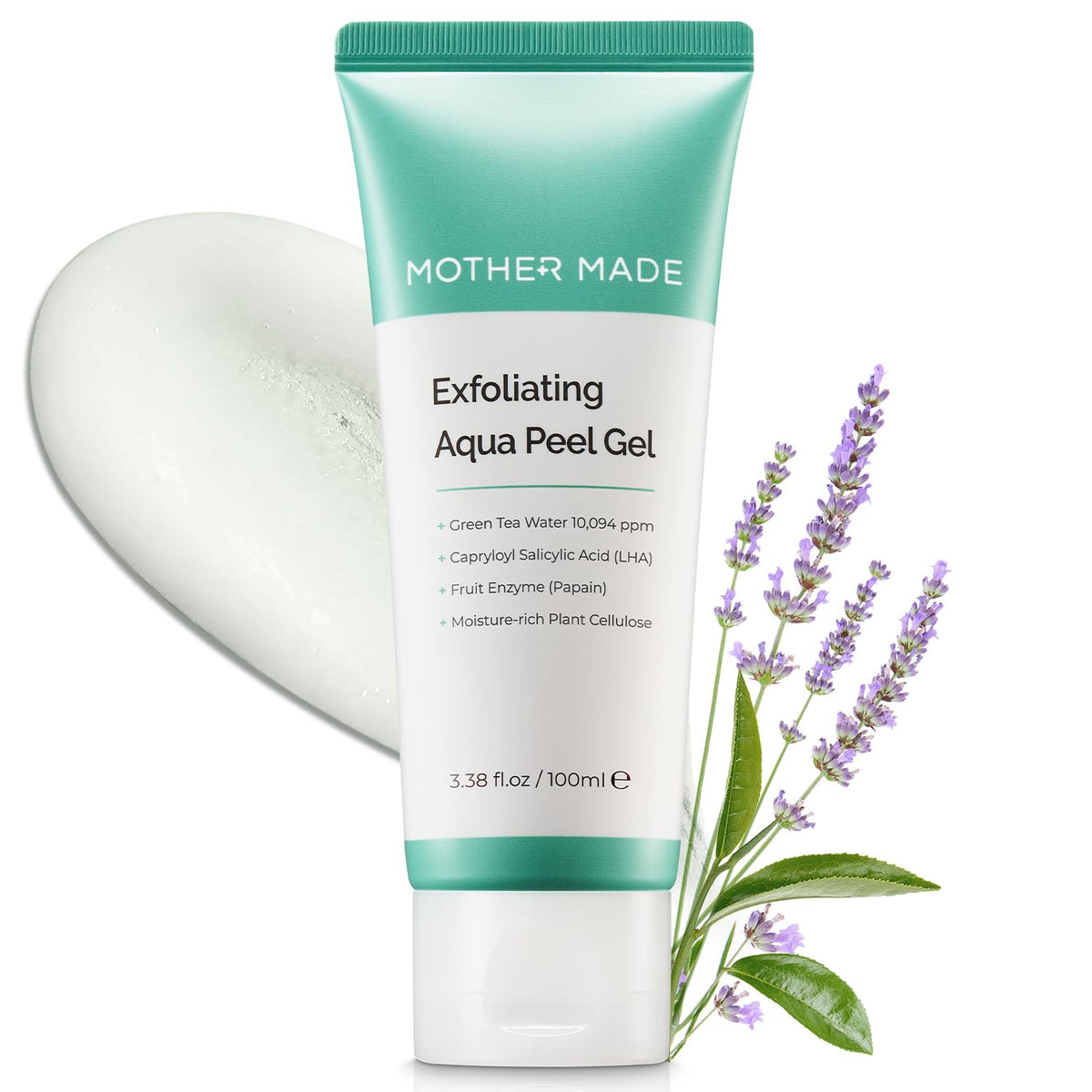 MOTHER MADE LHA bottle demonstrates gentle exfoliation for smoother skin.