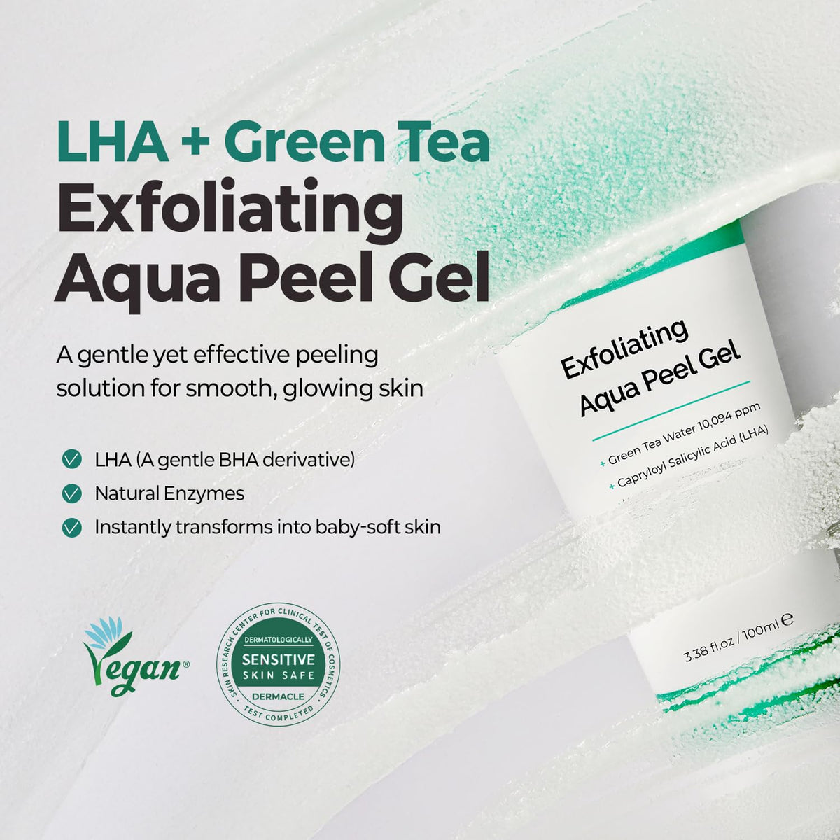 MOTHER MADE LHA gel texture close-up shows gentle cellulose exfoliation.